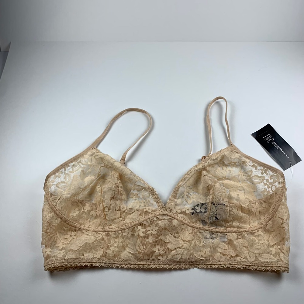 INC International Concept Women's Almond Latte Lace Bralette Lingerie Size L NWT